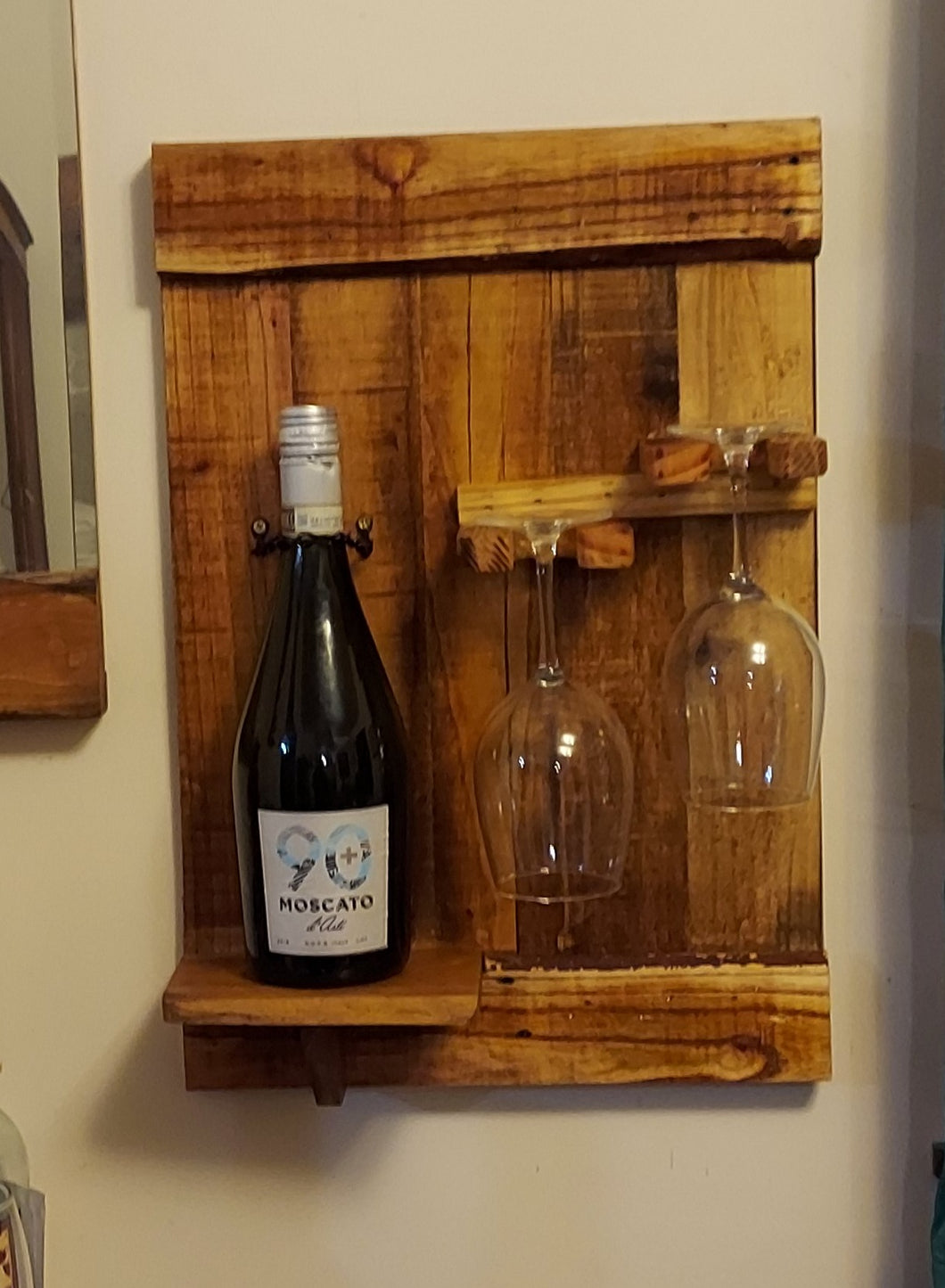 Pallet Wood Wine bottle holder w/ free glasses